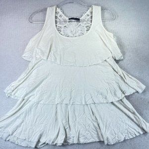 Vintage B'LEEV Women L White Tiered Lace Racerback Sleeveless Top Stretch Jersey